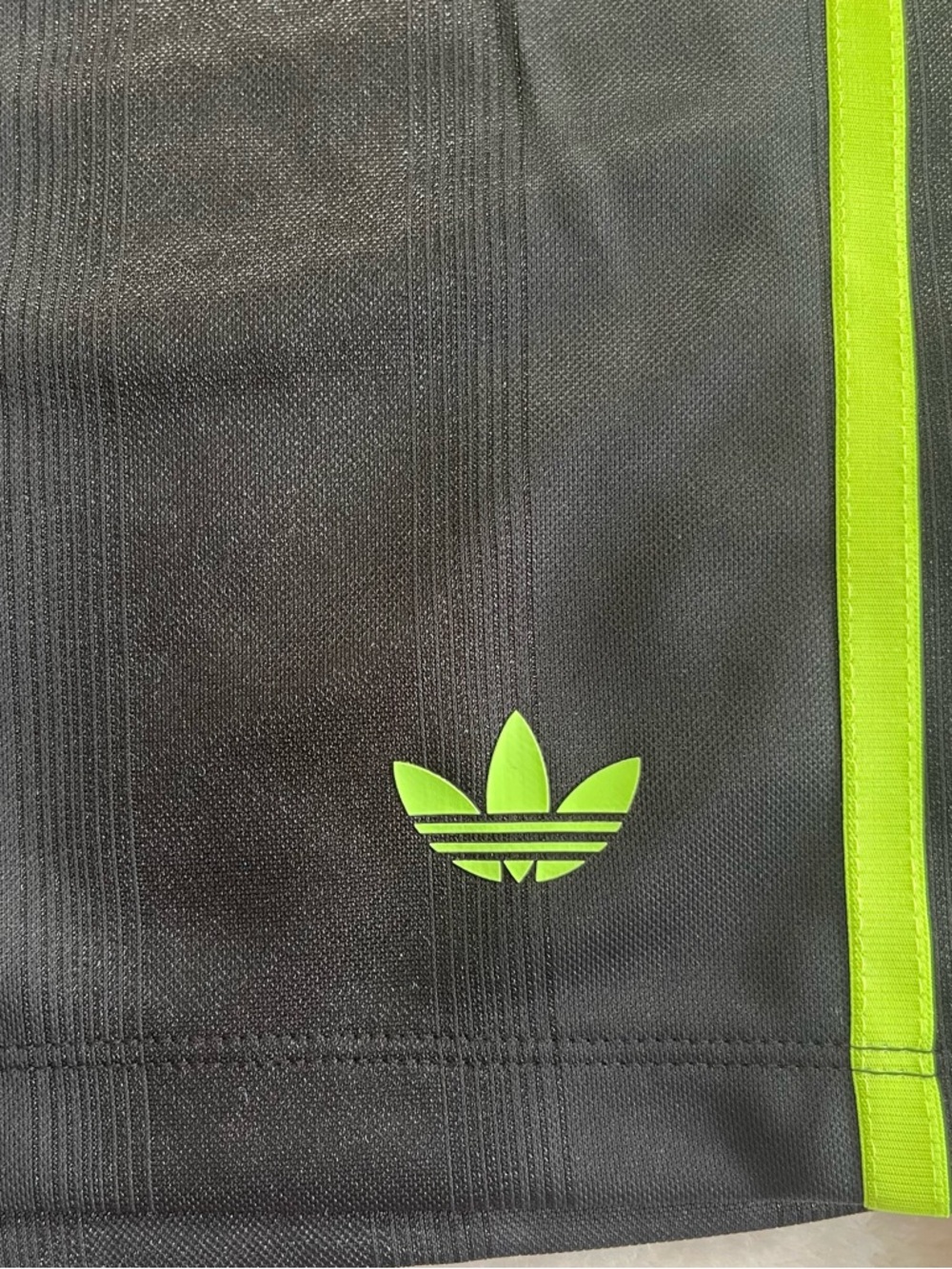 Adidas Jacquard Black Shorts with Neon Green Three Stripe Trefoil Sm